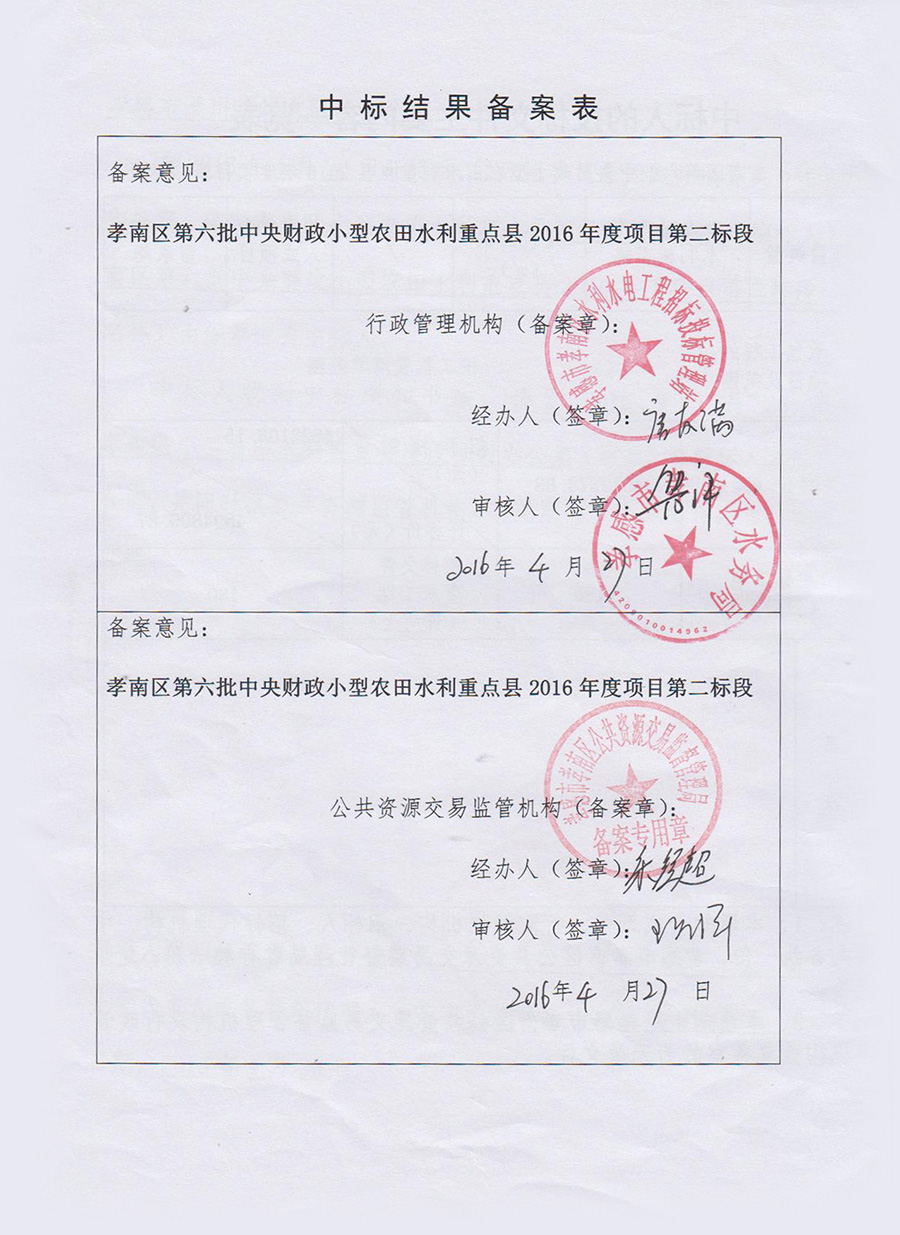 孝南區(qū)第六批中央財政小型農(nóng)田水利重點縣2016年度項目第二標段